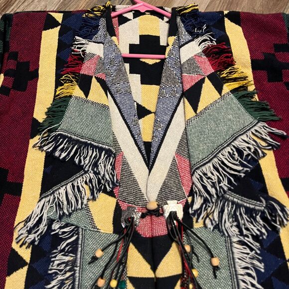 Native American Indian Wrapper Aztec Southwestern Womens Sweater Multicolor NWOT - Picture 2 of 9